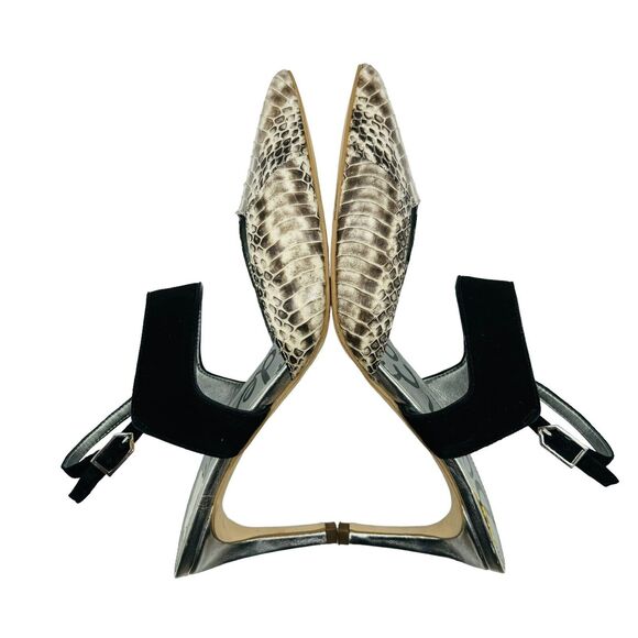 Sam Edelman Ola Slingback Pumps Womens 8.5M Ivory Black Snake Print Pointed Toe - Picture 13 of 16